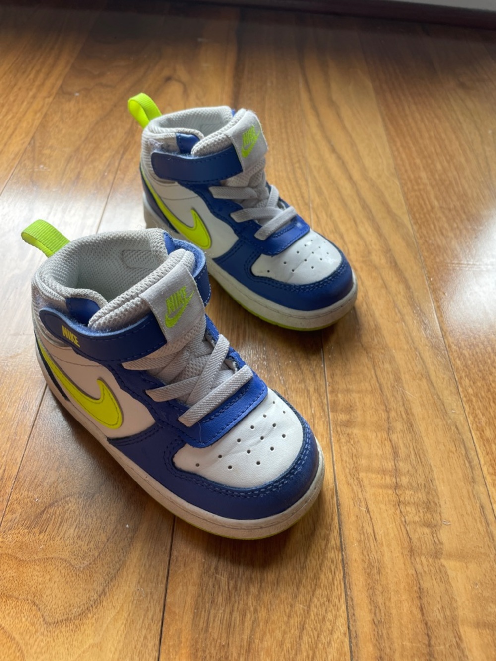 Nike Kids Blue, White & Neon Green High-Top Sneakers